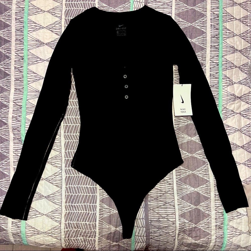 NWT! Nike W YOGA LUXE Henley Black Bodysuit